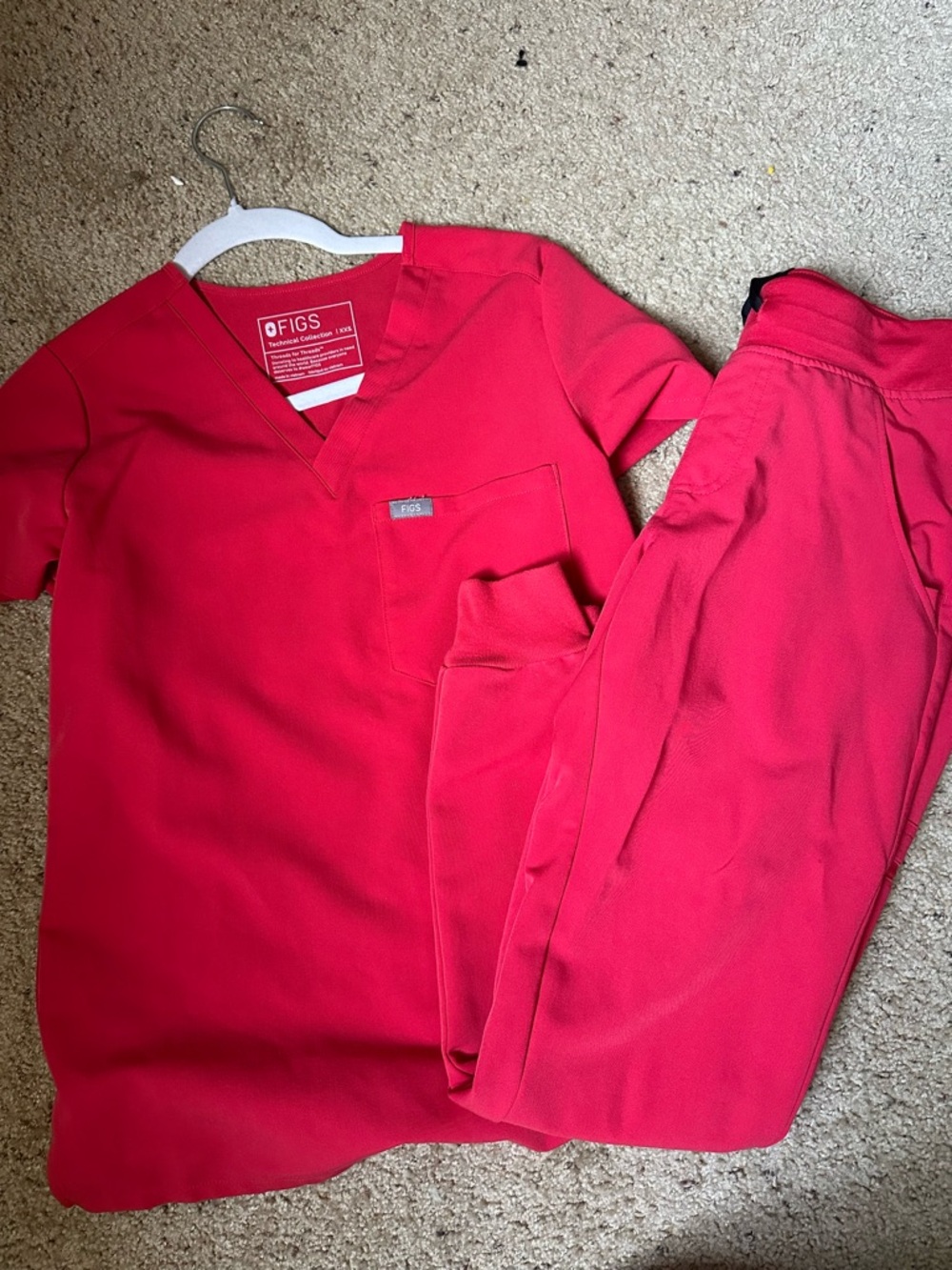 Figs Women's Scrub Top & Pants in neon red
